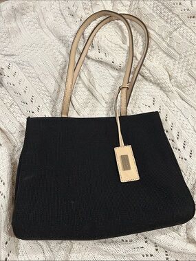 Jeanne Lottie Woven Tote Bag with Tan Handles - Women's Shoulder Bag